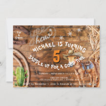 Yee Haw Cowboy Rodeo Saddle Up Birday Invitación