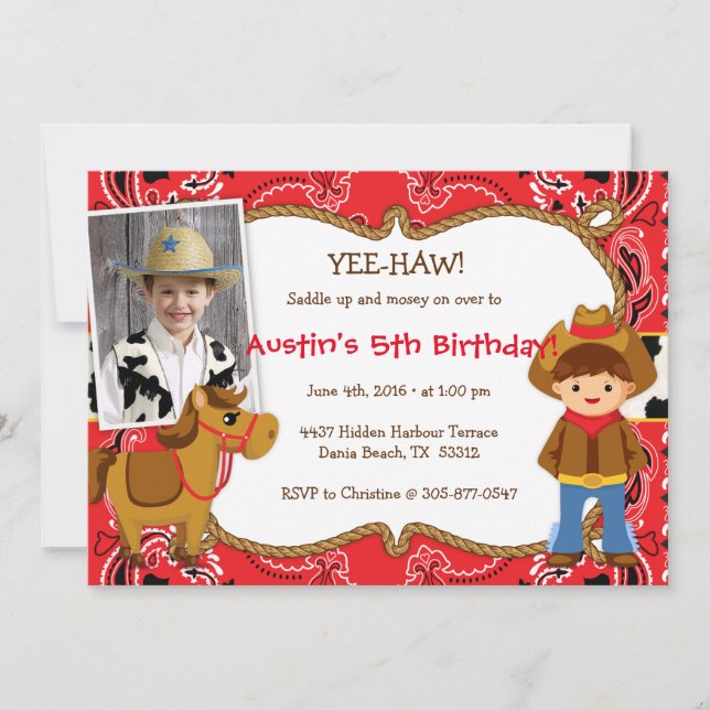 ¡YEE-HAW! Invitaciones a la fiesta de cumpleaños t (Anverso)