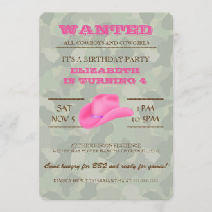 ¡YEEHAW! Invitación rosada de la fiesta de