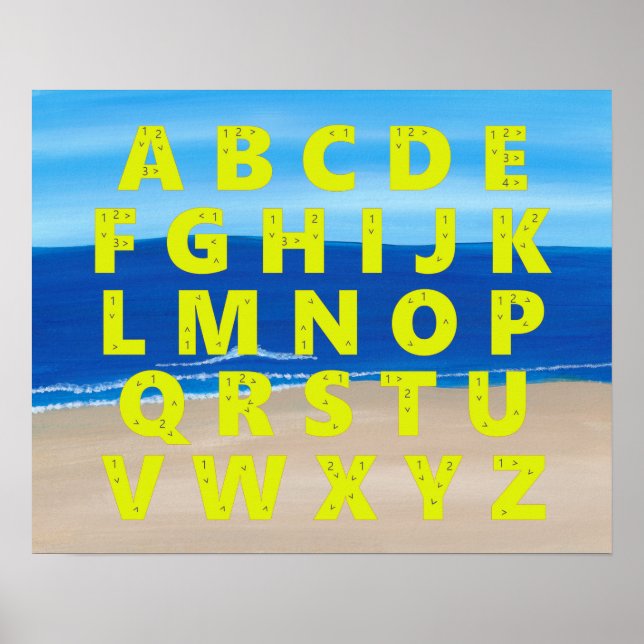 Yellow Alphabet Chart Sand Beach Ocean Sky Posters (Frente)
