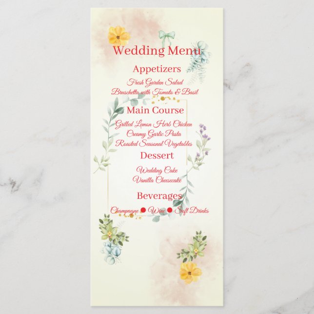 Yellow and Pink Floral Wedding Menu Card (Anverso)