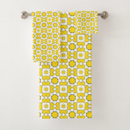 Yellow and white geometric patterned