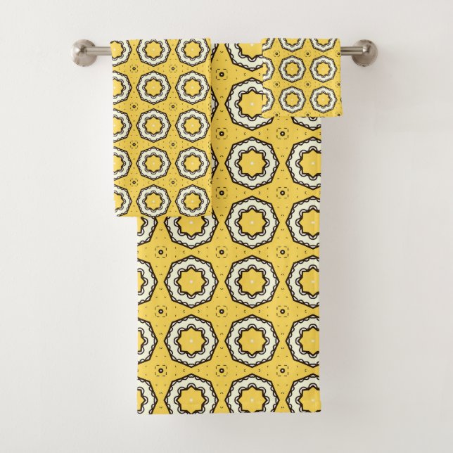 Yellow background black and white floral motif (In situ)