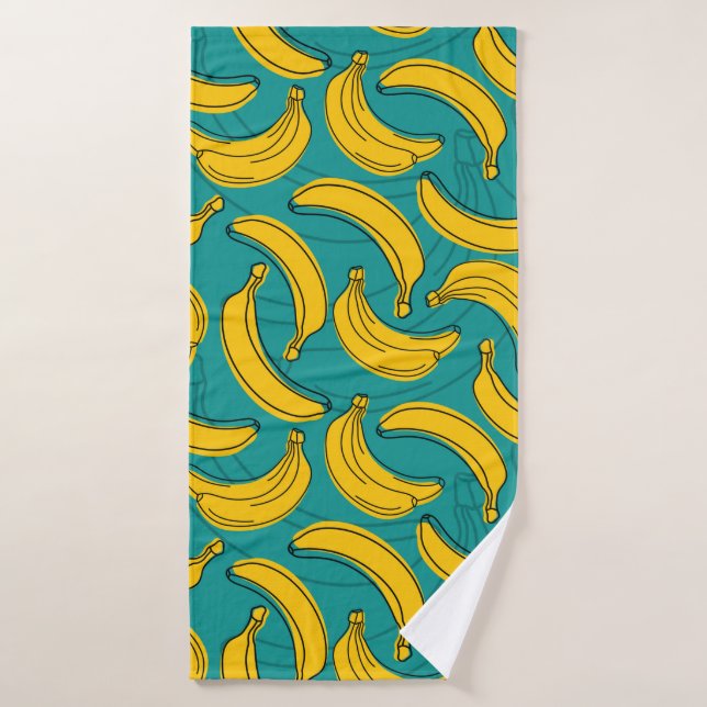 yellow banana with black outline seamless pattern  (Toalla de baño)