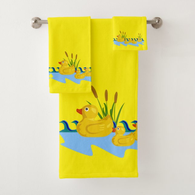 Yellow Bright Solid Ducks Bathroom Towel Sets (In situ)