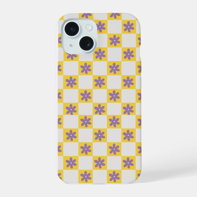 Yellow Checkerboard Floral Pattern – Purple Daisy  (Reverso )