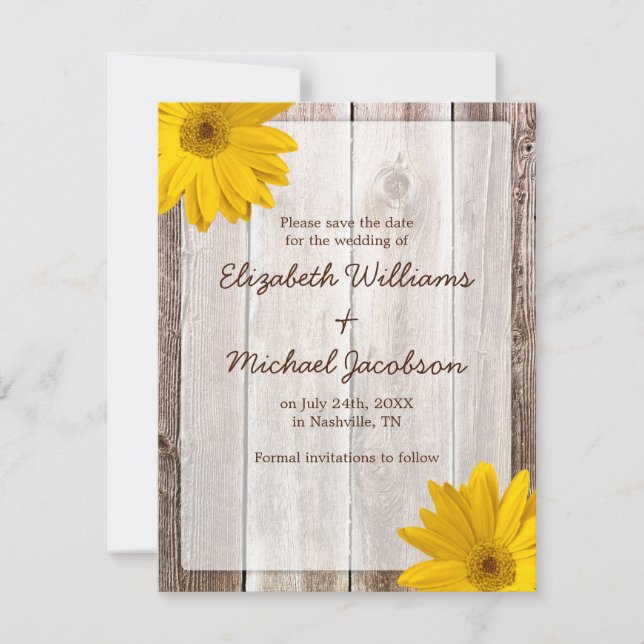 Yellow Daisy Barn Wood salva el anuncio de la fech (Anverso)