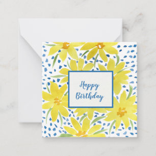Yellow Daisy Bouquet Blue Dots Nota de cumpleaños