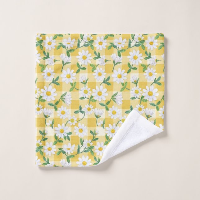 Yellow Daisy Floral Gingham Towel Set (Toallita)
