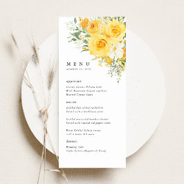 Yellow Floral Rose Wedding Reception Dinner Menu 