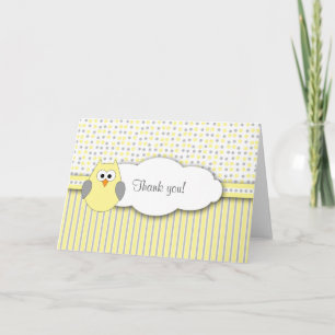 Yellow Gray Owl Mod Baby Shower Nota de agradecimi