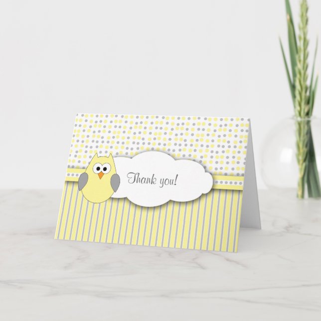 Yellow Gray Owl Mod Baby Shower Nota de agradecimi (Anverso)
