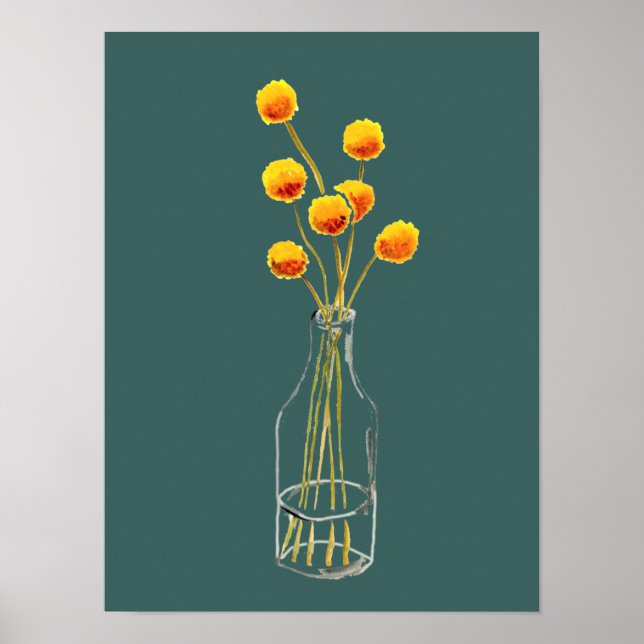 Yellow happy Billy Button flores arte australiano (Frente)