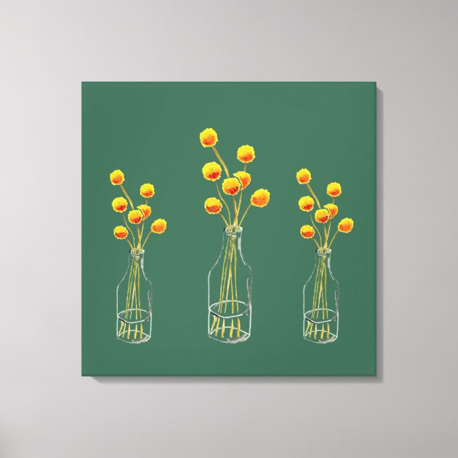 Yellow happy Billy Button flores arte australiano (Anverso)