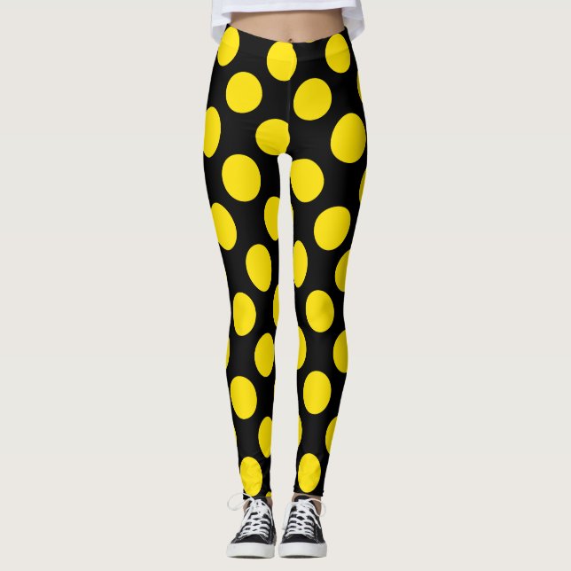 Yellow on Black Polka Dot Leggings (Anverso)