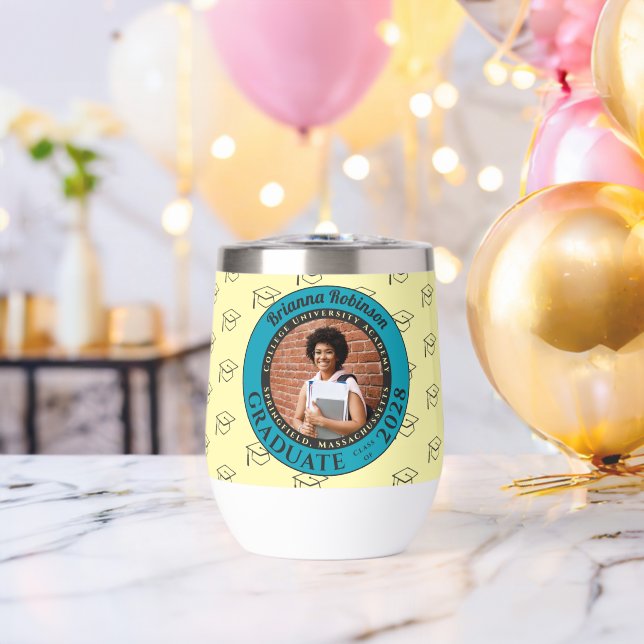 Yellow Photo Modern Graduation Party Gift Tumbler (Despedida de soltero (girado))