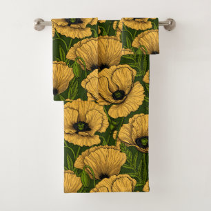Yellow poppies on dark green