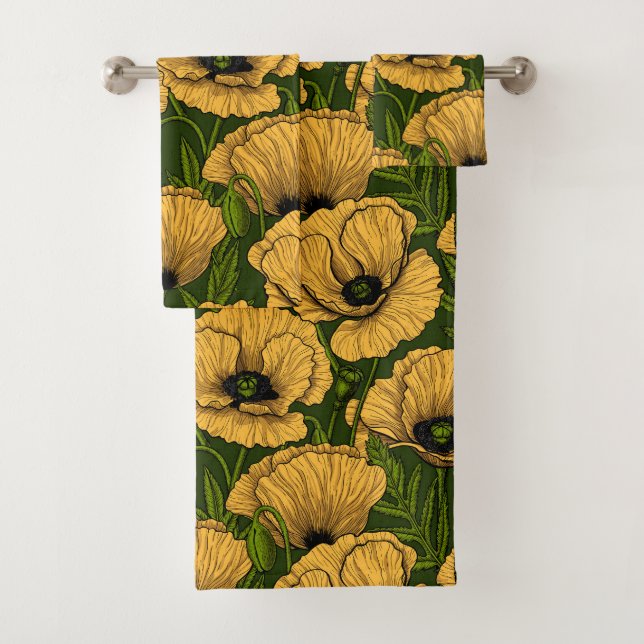 Yellow poppies on dark green (In situ)