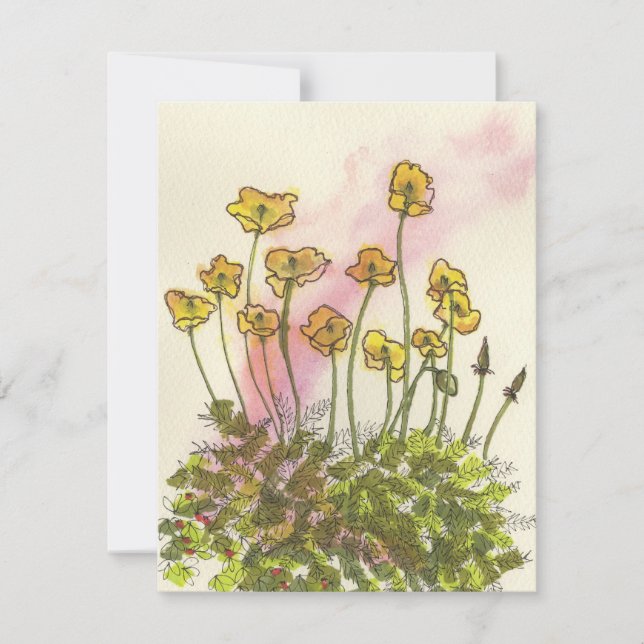Yellow Poppies Wildflowers Greetings Card (Anverso)