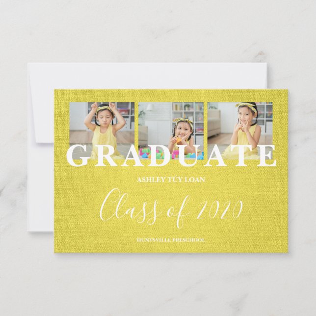 Yellow Pre-K Graduate Tres fotos Textil Textura (Anverso)