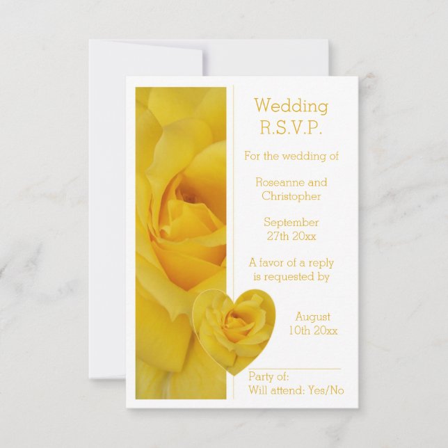 Yellow Rose Heart Design Wedding RSVP (Anverso)