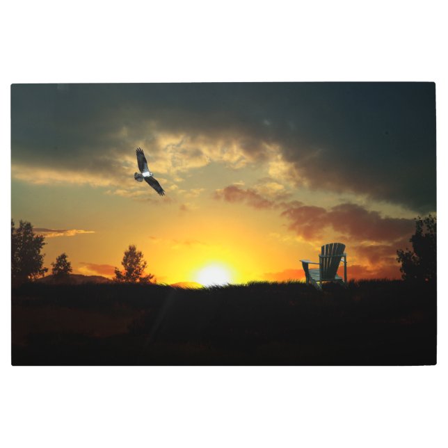 Yellow Sunset Grassy Meadow arte mural Metalizado (Anverso)