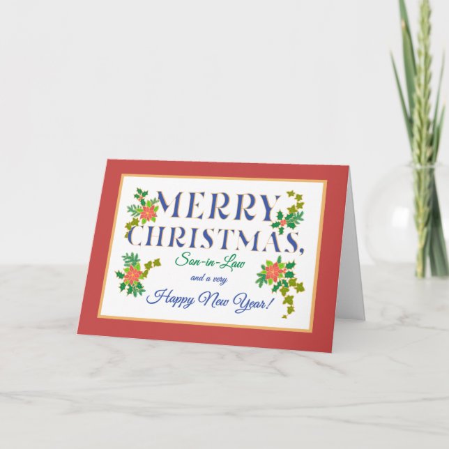 Yerno, tarjeta de Navidad con flores de Pascua, ac (Anverso)