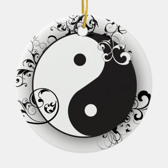 Yin y Yang con negro del ornamento de las volutas (Frente)