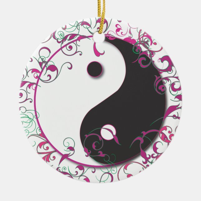Yin y Yang con rollos ornamentos rosa (Frente)