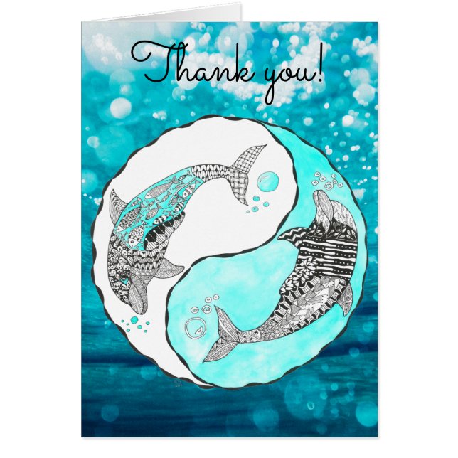 Yin y Yang Dolphin Gracias Tarjeta de Saludo (Frente)