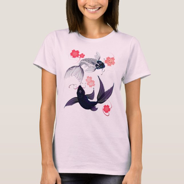 Yin y Yang Koi y camisetas de las flores de cerezo (Anverso)