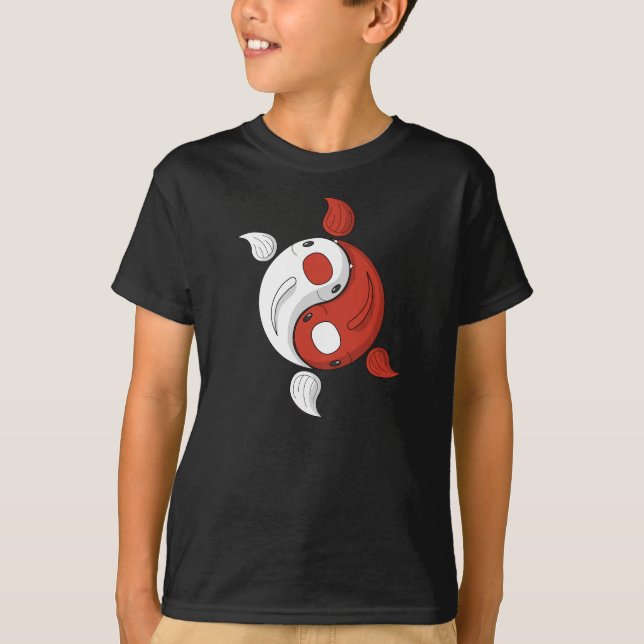 Yin y Yang la camiseta negra de los niños de Koi y (Anverso)