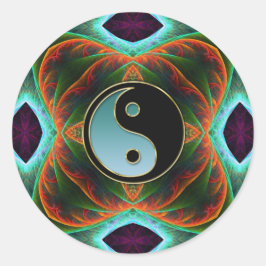 Yin Yang Aqua Green Fractal Art Pegatina