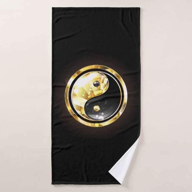 Yin Yang dorado en negro (Toalla de baño)