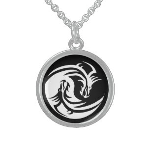 yin yang dragones esterling collar de plata