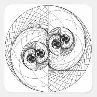 Yin Yang Fractal (sólo líneas) Pegatinas cuadrados