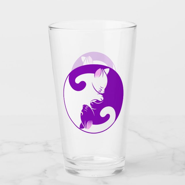 Yin Yang Purple Zen Cat Beber vidrio Tumbler (Anverso)