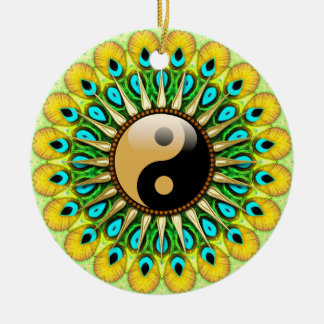 YinYang Peacock Sun Circle Ornamento cerámico