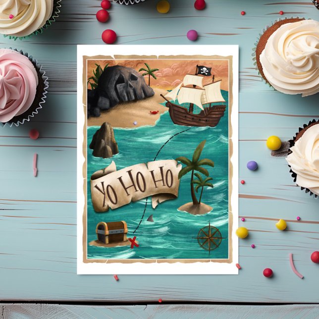 Yo Ho Ho Pirate Map Niños Invitación a fiesta de c (Subido por el creador)