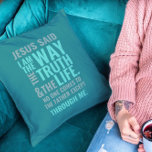 Yo soy el camino Cojines decorativos<br><div class="desc">Cojines decorativos con el verso bíblico de Juan 14:6 Jesús le dijo: "Soy el camino, la verdad y la vida. Nadie puede venir al Padre excepto a través de mí". Los versos son en tonos pastel azules y en caligrafía mixta y tipografía minimalista. Este diseño moderno y moderno es la...</div>