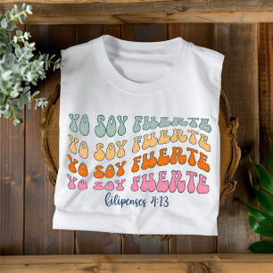 Yo Soy Fuerte Camiseta Española Cristiana Distress
