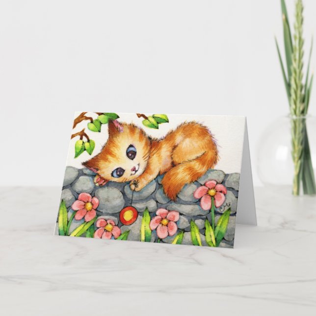 Yo-Yo Kitty - Cute tarjeta de saludo para gatos (Anverso)
