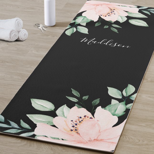 Yoga Mat personalizado de flor rosa (Watercolor Pink Flower Yoga Mat)