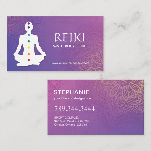 Yoga y tarjetas de visita de Reiki (Anverso / Reverso)