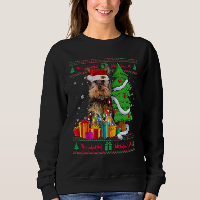 Yorkie Christmas Sweater Yorkie Christmas Tree Lig (Anverso)