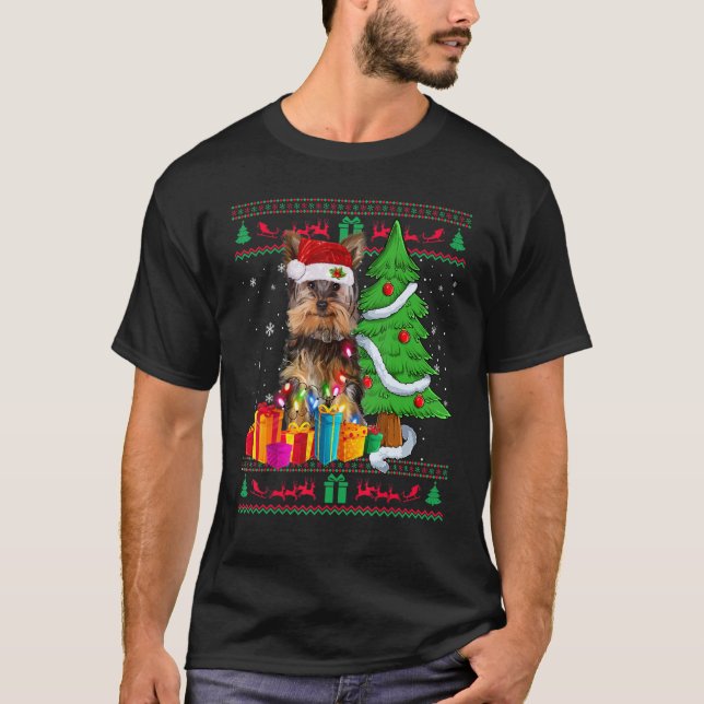 Yorkie Christmas Sweater Yorkie Christmas Tree Lig (Anverso)