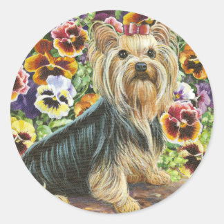 Yorkie en las etiquetas de los Pegatinas Pansy Gar