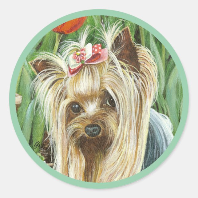 Yorkie en los Pegatinas Tulips (Anverso)