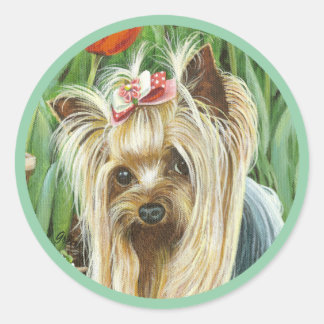 Yorkie en los Pegatinas Tulips