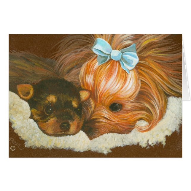 Yorkie mamá con cachorro (Anverso (Horizontal))